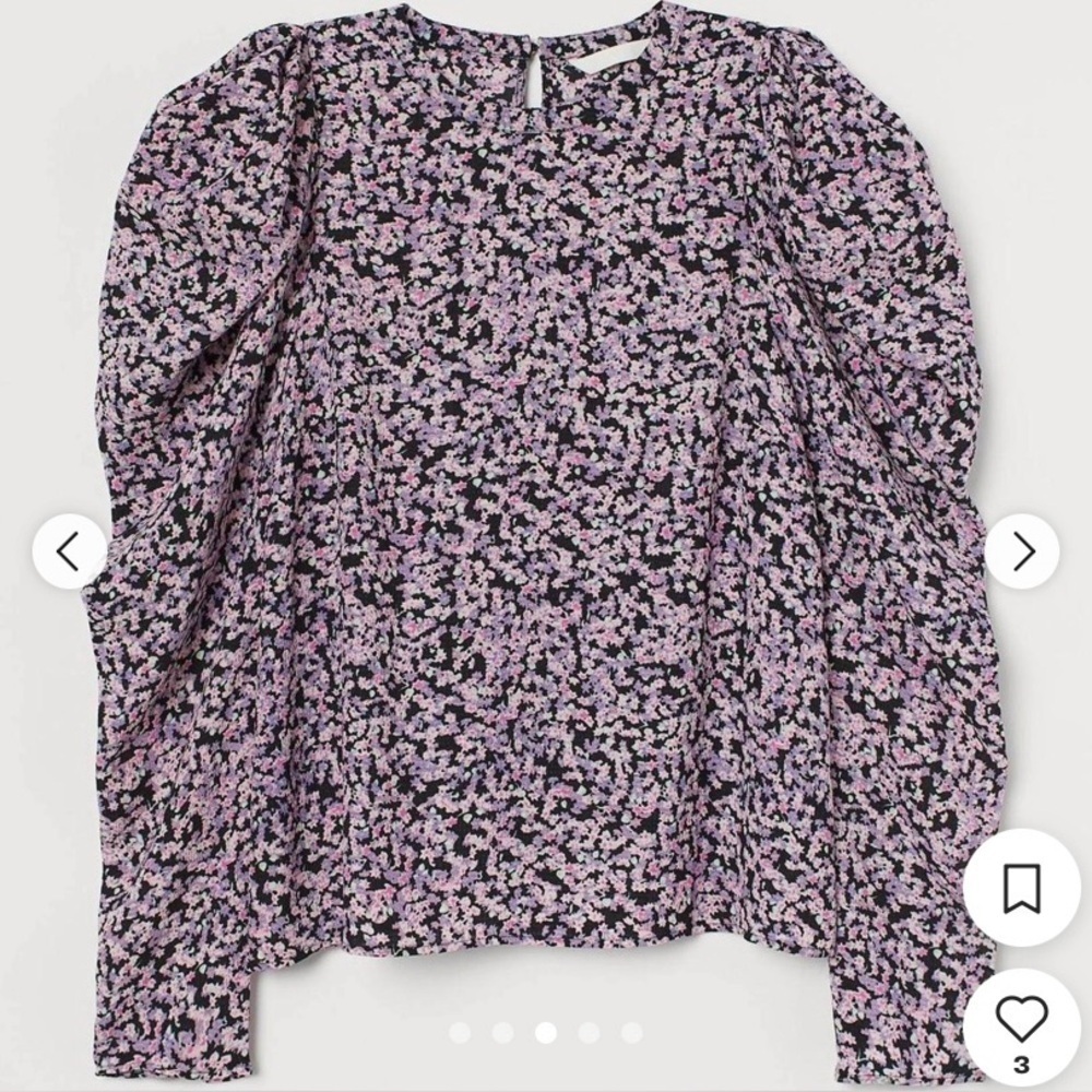 Floral Puff Long Sleeve Top - Pink Purple Black